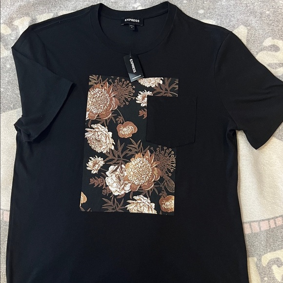 Express Other - Express Black Tee with Brown Floral Design